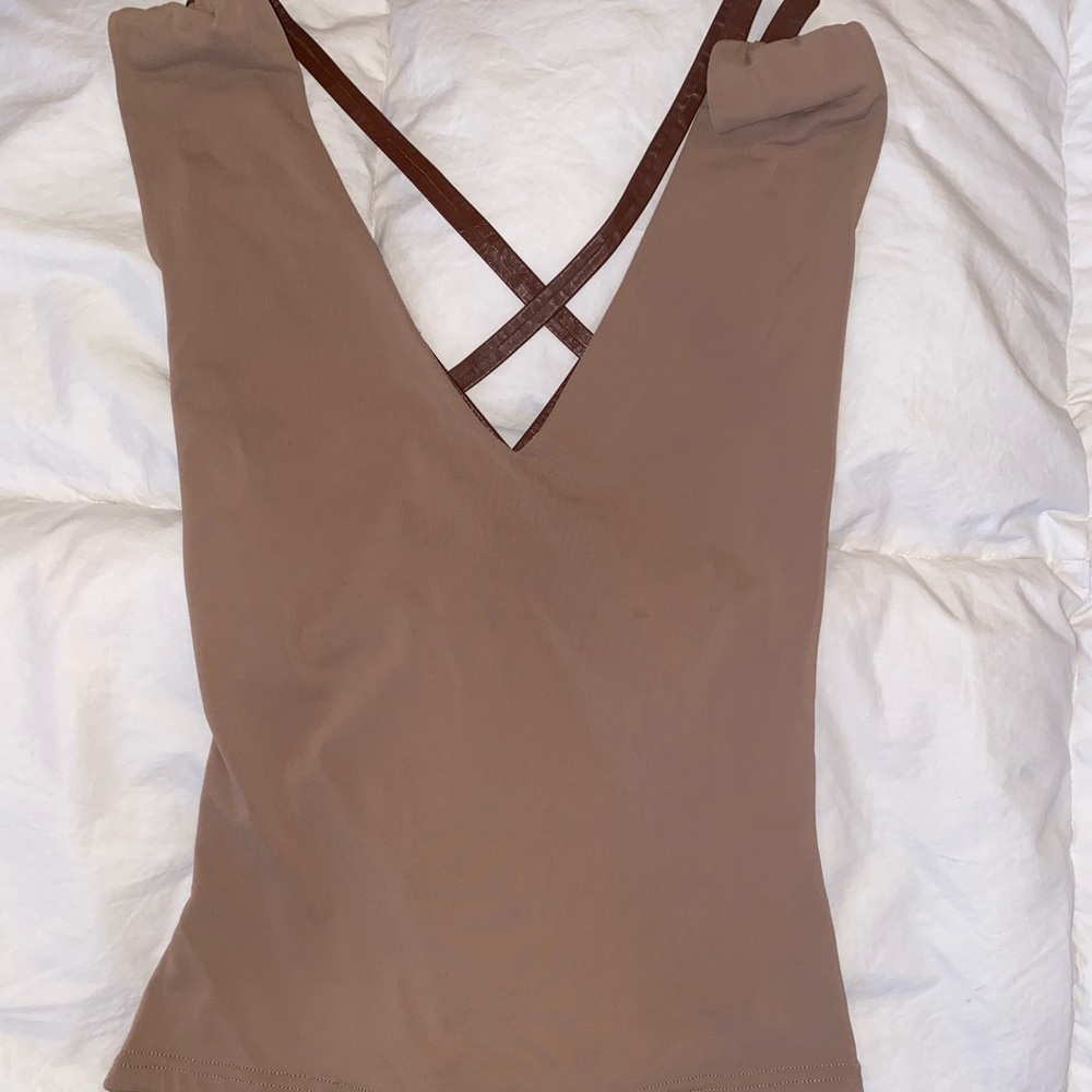 Tan/Brown Sexy Tank Top. Strapped Back.